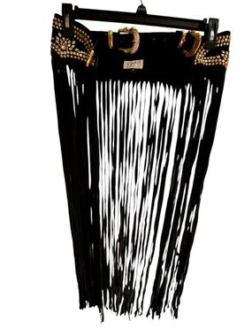 Kippy’s Fringe Belt Black Gold Studded Crystal Western Double Buckle M